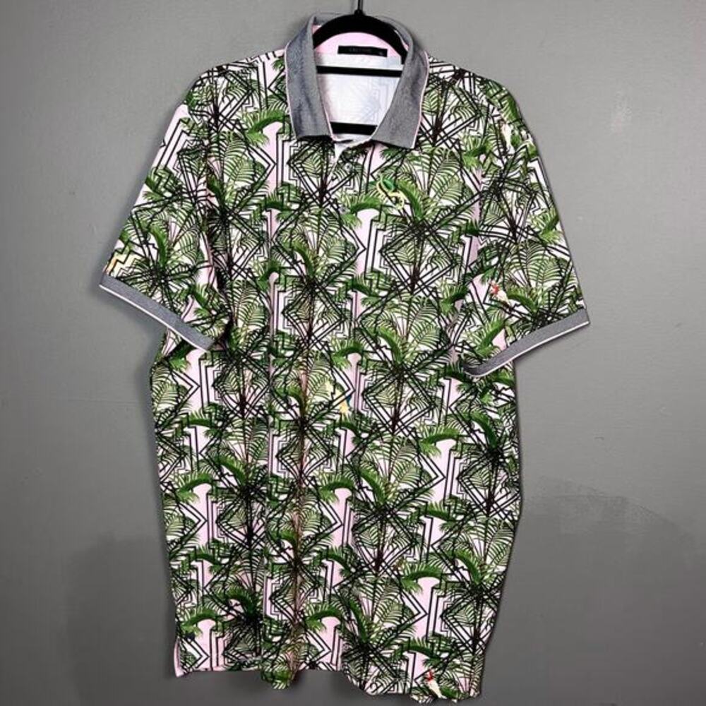 Greyson shirt men's XL polo golf palm graphic print pink tropical